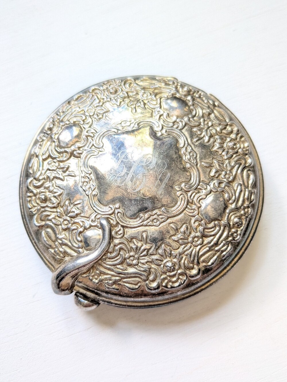 Vintage Silver-Tone Compact Mirror "LCA" Monogram